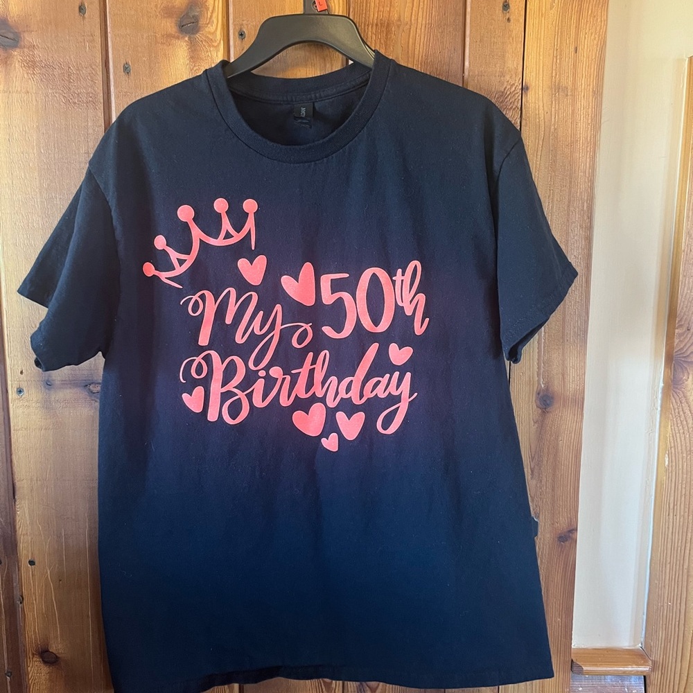 Women's Black and Pink Birthday Tee 50th birthday tee